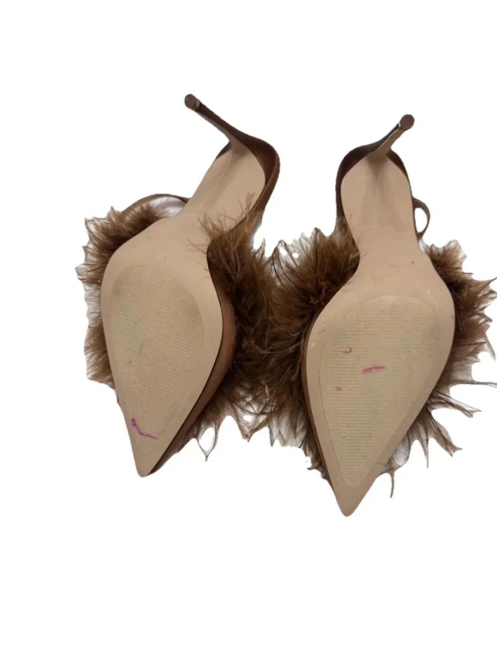 Steve Madden cocktail Satin Pumps and Feather Toe SlingBack Brown Heels Size 9